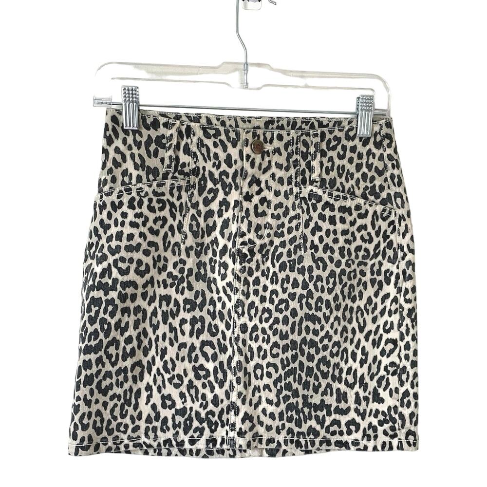 Pistola Revolve Leopard Animal Print Denim Mini Skirt Black Tan Size 26 NEW